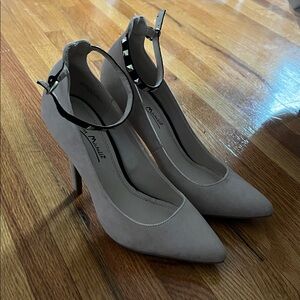 Anne Michelle Taupe Studded Ankle Strap Heels